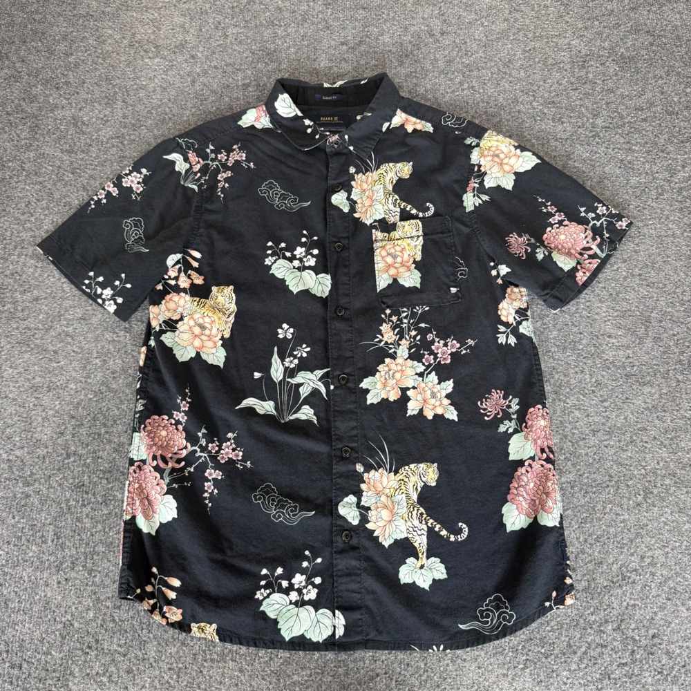 Roark Jamie Thomas Capsule Tiger Floral Button Down Shirt Mens Medium Black